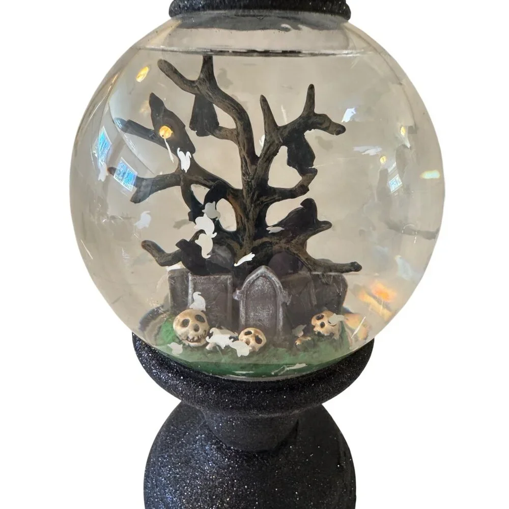 Halloween Water Snow Globe 3- Wick Candle Holder Bath & Body Works EUC